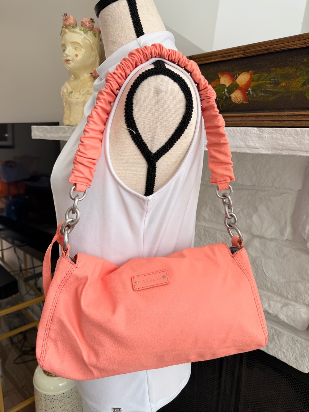 Calvin Klein Canna Coral Turnlock Ruched Shoulder Bag Retro Y2K - Picture 5 of 10